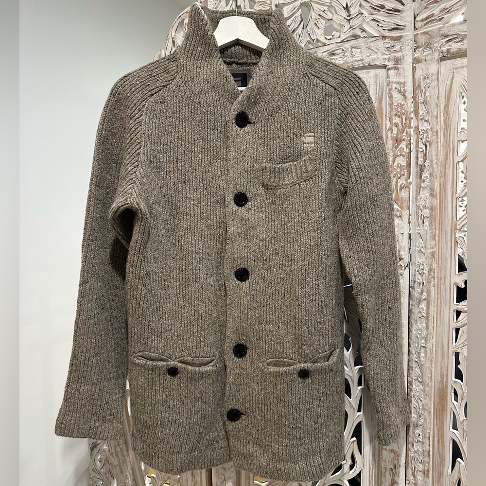 G-Star Men's Gray Wool Button-Up Sweater